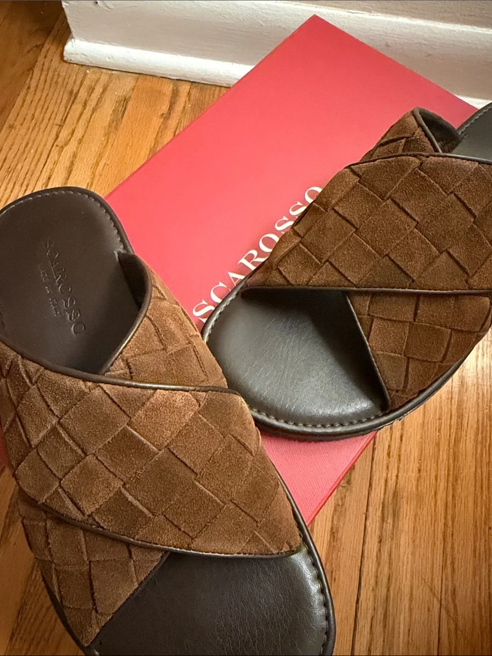 Men’s Brown Woven Suede Sandals